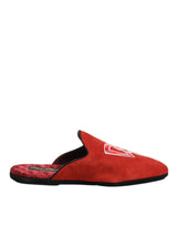 Dolce & Gabbana Red Suede DG King Men House Slippers Shoes