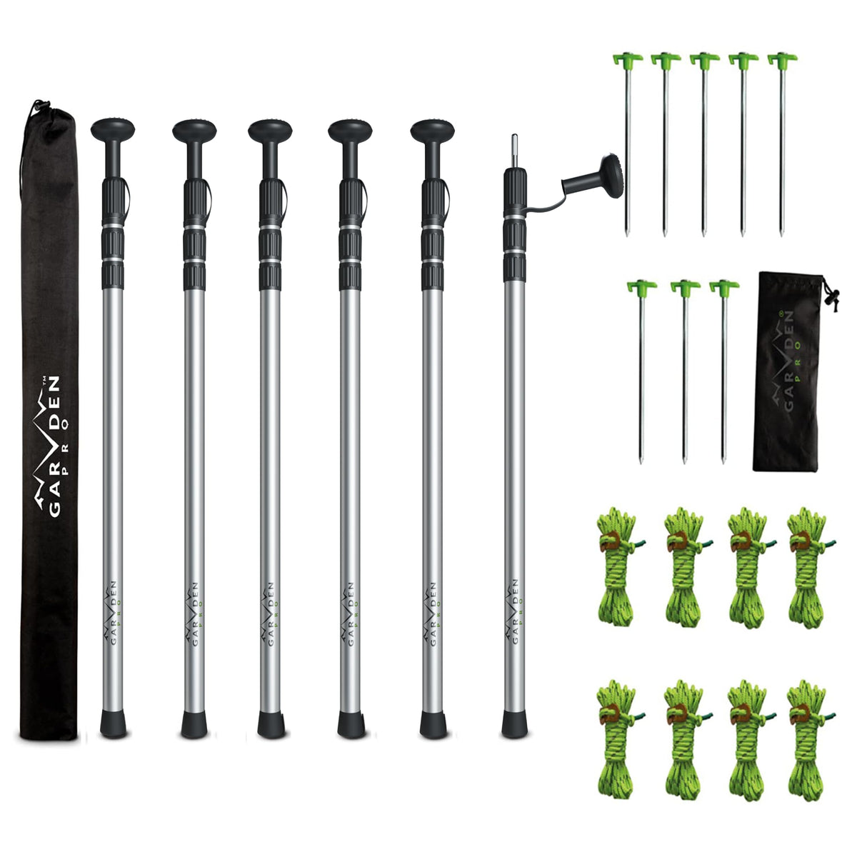 Telescoping Tarp Poles | Replacement Canopy Adjustable Aluminum Rods Portable & Lightweight for Tent Fly Awning Outdoor Camping Hiking Backpacking & Rainfly + Pegs & Reflective Ropes