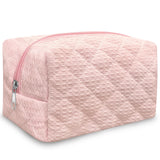Trnerm Small Makeup Bag Quilted Cosmetic Bag Coquette Makeup Pink Waffle Pouch Makeup Organizer Small Travel Makeup Bag Travel Toiletry Bag for Women Girls