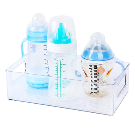 SoeKoa Baby Bottle Storage Organizer Plastic Storage Center For Baby Bottles And Food Jars-Perfect Organizer For Kitchen Cabinet Pantry Refrigerator and Countertop，Baby Bottle Organizer for Cabine
