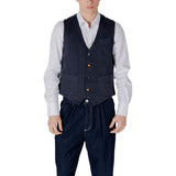 Gianni Lupo Blue Cotton Waistcoat