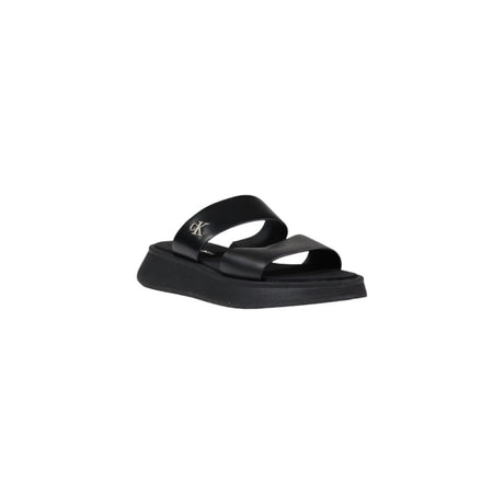 Calvin Klein Jeans Black Leather Flat Sandals
