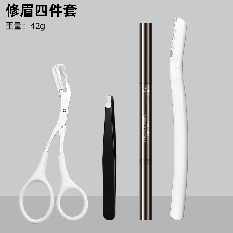 Stainless Steel Eyebrow Tweezers and Dual-Head Brush Set