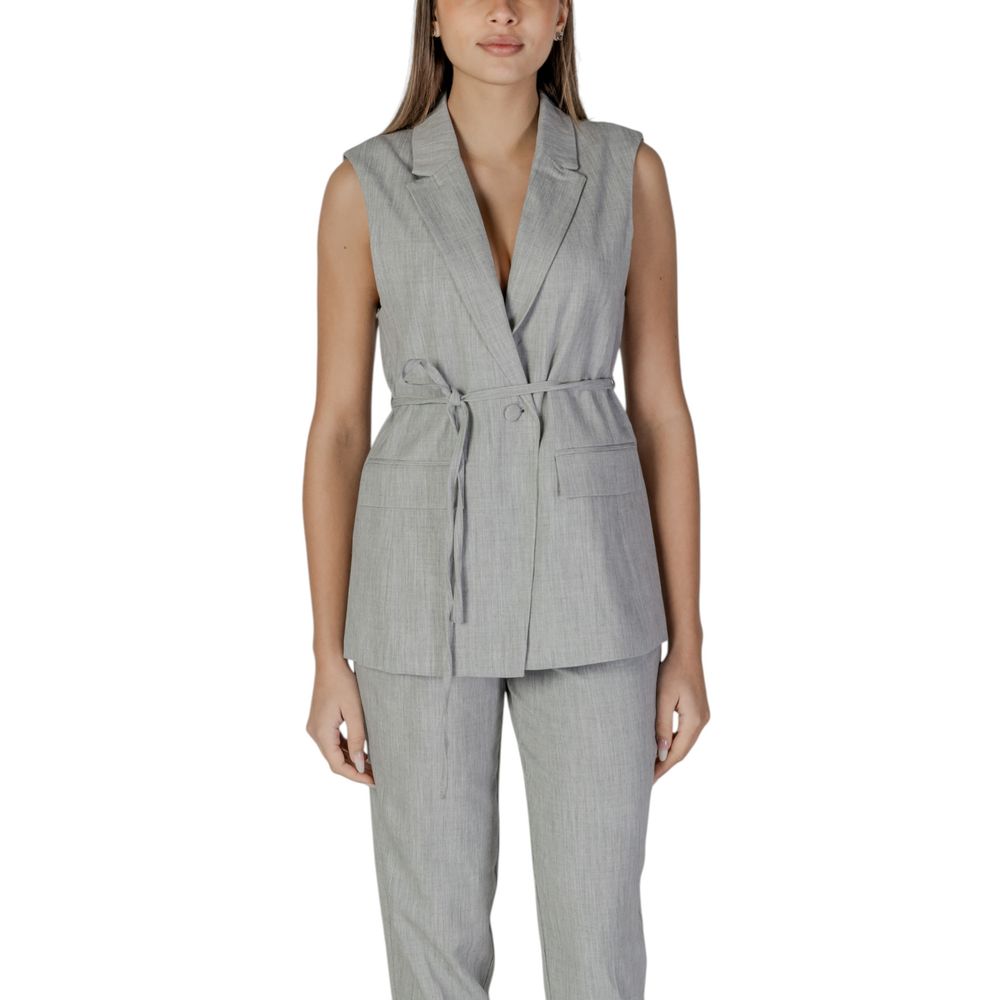 Vila Clothes Gray Recycled Polyester Waistcoat