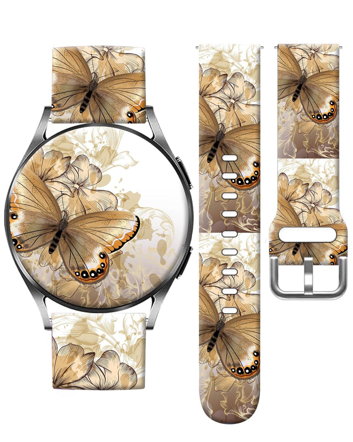 FUTKACQ Sport Band Compatible with Galaxy Watch 6/5/4/5 Pro/4&6 Classic/ 3(41mm) /Active 2&1 WomenButterfly Floral 20mm Replacement Wristband Strap for Galaxy Watch 40mm 41mm 42mm 44mm 45mm 46mm