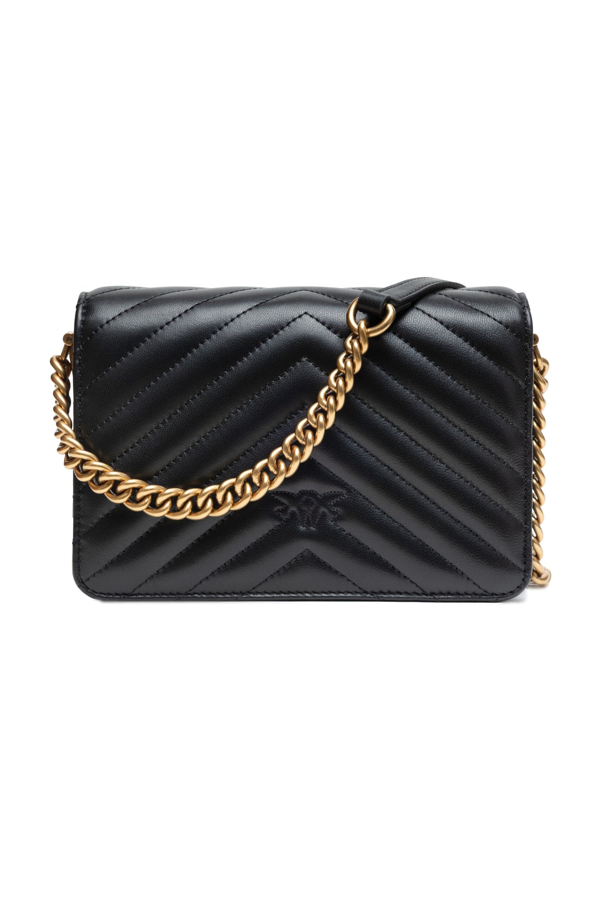 PINKO Black Leather Love Click Mini Shoulder Bag