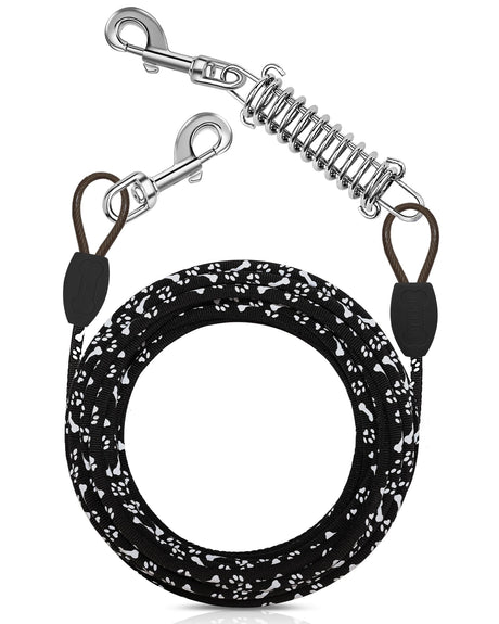 Petbobi 30 ft Dog Tie Out Cable - Reflective Dog Tether for Yard Camping Park - Outdoor Leash with Heavy Duty Buffer Spring - Training Tether for Small Medium Dogs Up to 120 Pounds Paw&Bone