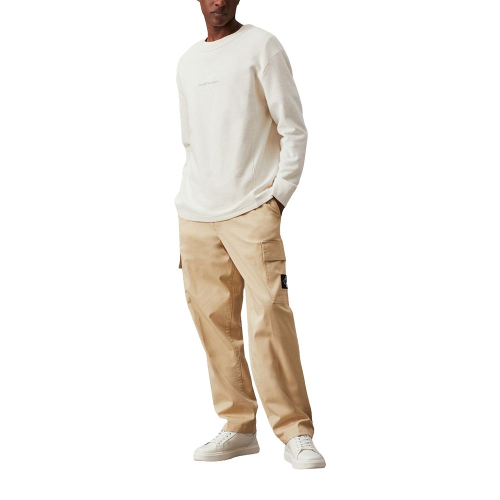 Calvin Klein Jeans Beige Recycled Cotton Casual Pants