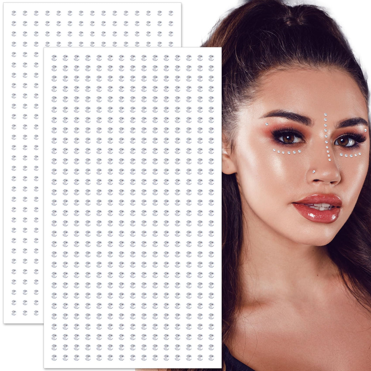 OIIKI 2 Sheets Mini Gems Stickers Face Jewels Stick on Adhesive Rhinestone Makeup for Festivals Parties Daily Use for Women (2.5 mm 3 mm Silver)