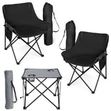 HaSteeL Camping Chairs Set for Adults 2 Black Folding Moon Chairs & 1 Lightweight Camp Table with Side Pockets & Cup Holders Carrying Bags Portable for Outdoor Travel Beach Backyard Fishing Hiking