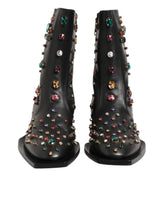 Dolce & Gabbana Black Crystal Embellished Men Short Boots Shoes