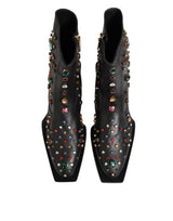 Dolce & Gabbana Black Crystal Embellished Men Short Boots Shoes