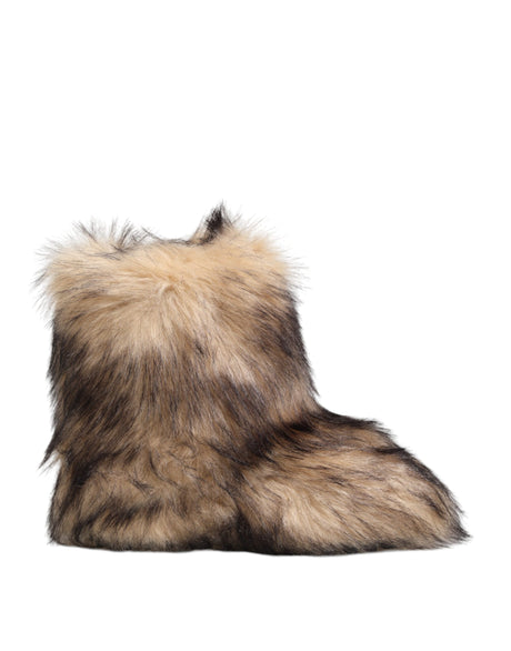 Dolce & Gabbana Brown Faux Skim Ski Fur Men Short Boots Shoes