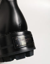 Dolce & Gabbana Black Logo Plaque Mid Calf Biker Boots Shoes