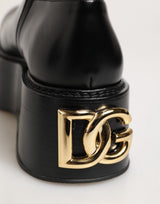 Dolce & Gabbana Black Logo Plaque Over The Calf Boots Shoes