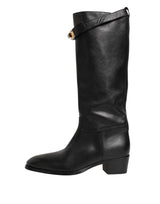 Dolce & Gabbana Black Logo Plaque Over The Calf Boots Shoes
