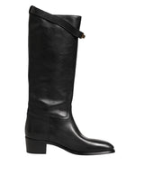 Dolce & Gabbana Black Logo Plaque Over The Calf Boots Shoes