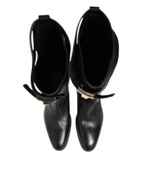 Dolce & Gabbana Black Logo Plaque Over The Calf Boots Shoes