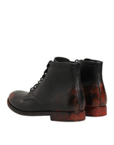 Dolce & Gabbana Black Red Lace Up Short Ankle Boot Shoes