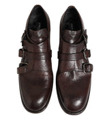 Dolce & Gabbana Brown Leather Monk Strap Formal Derby Shoes