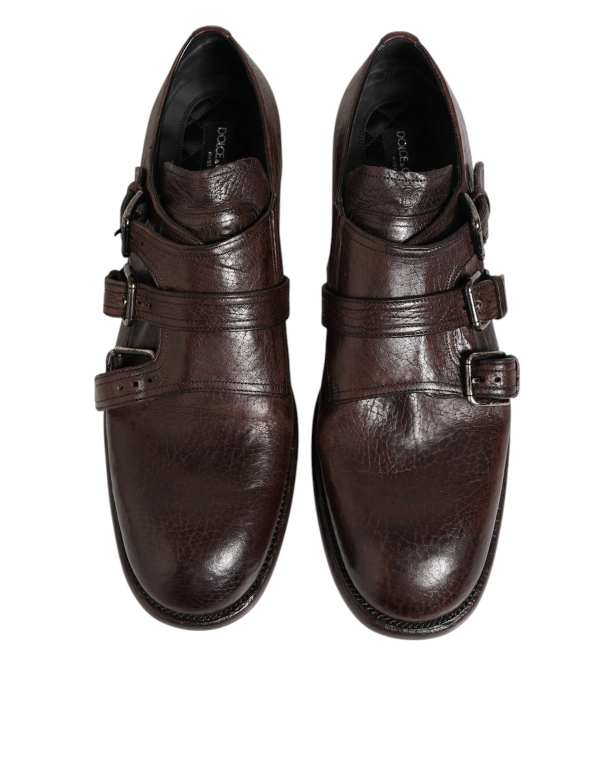 Dolce & Gabbana Brown Leather Monk Strap Formal Derby Shoes