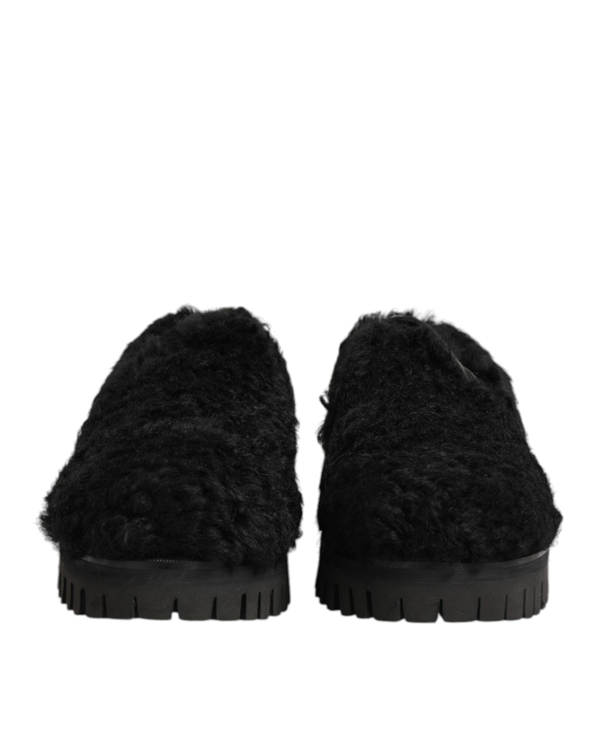 Dolce & Gabbana Dress Black Fur Leather Slippers Men Shoes