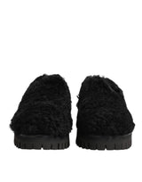 Dolce & Gabbana Dress Black Fur Leather Slippers Men Shoes