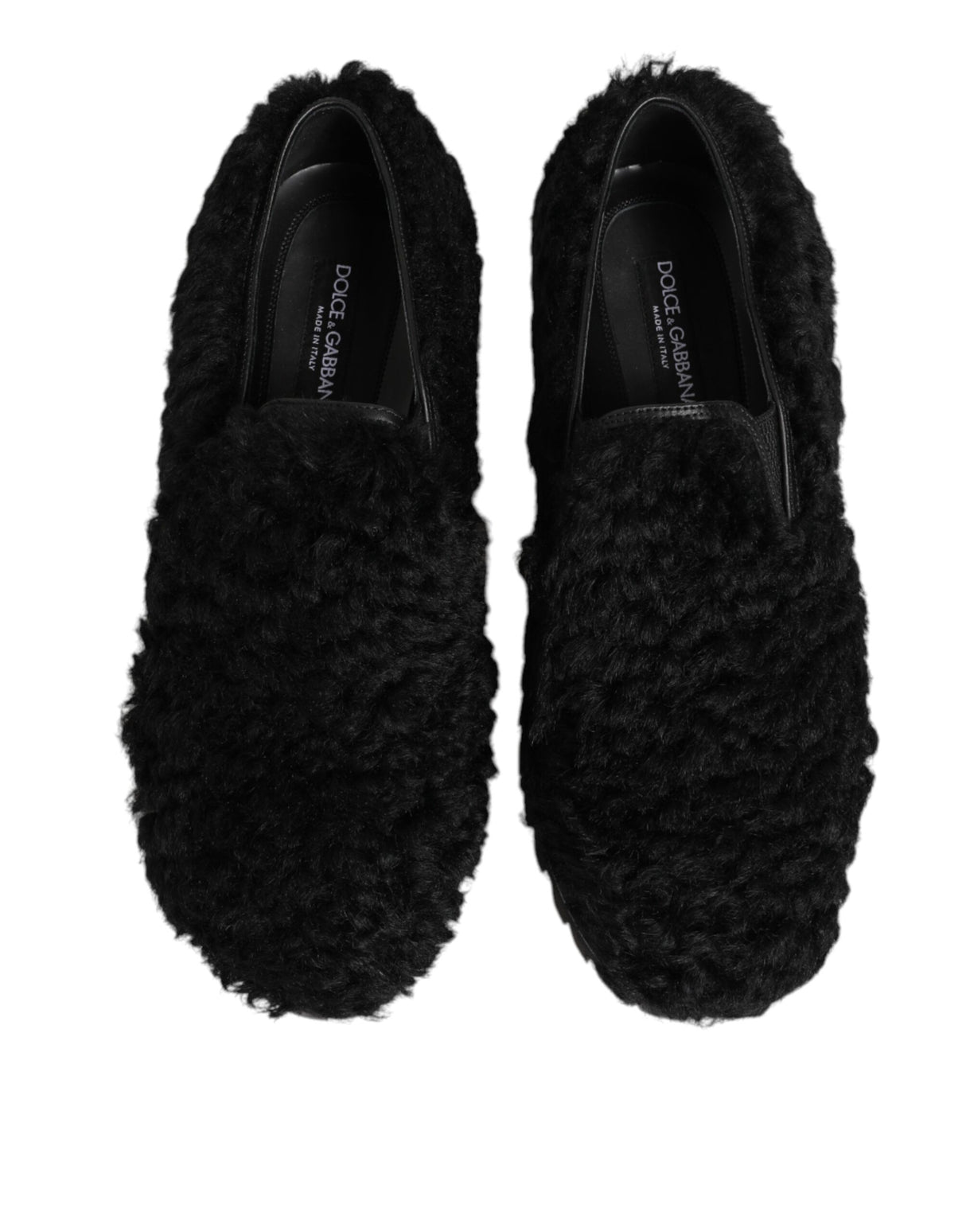 Dolce & Gabbana Dress Black Fur Leather Slippers Men Shoes
