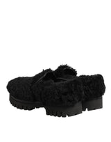 Dolce & Gabbana Dress Black Fur Leather Slippers Men Shoes