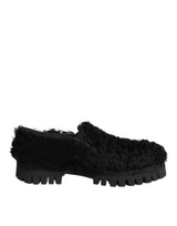 Dolce & Gabbana Dress Black Fur Leather Slippers Men Shoes
