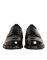 Dolce & Gabbana Black Leather Studded Men Formal Derby Shoes