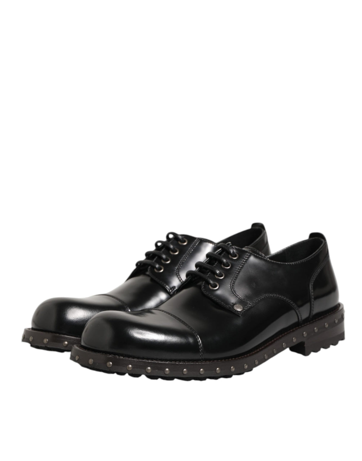 Dolce & Gabbana Black Leather Studded Men Formal Derby Shoes