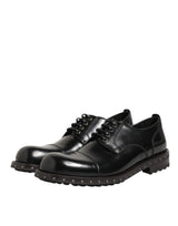 Dolce & Gabbana Black Leather Studded Men Formal Derby Shoes