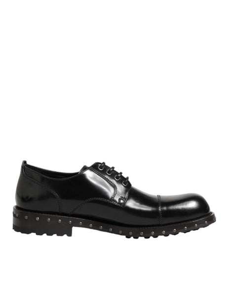 Dolce & Gabbana Black Leather Studded Men Formal Derby Shoes