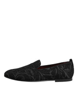 Dolce & Gabbana Black Brocade Loafers Slip On Men Dress Shoes