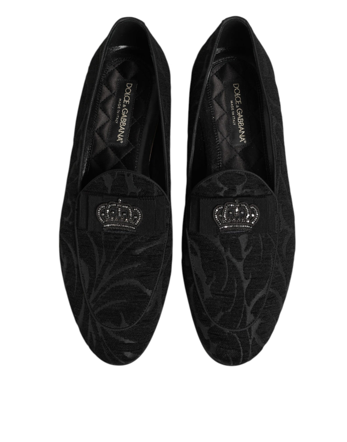 Dolce & Gabbana Black Brocade Crown Loafers Dress Shoes