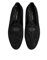 Dolce & Gabbana Black Brocade Crown Loafers Dress Shoes