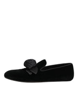 Dolce & Gabbana Black Suede Cotton Rose Slip On Loafers Shoes