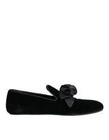Dolce & Gabbana Black Suede Cotton Rose Slip On Loafers Shoes