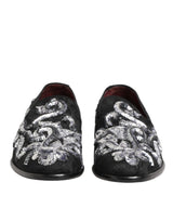 Dolce & Gabbana Black Silver Sequined Loafers Men Dress Shoes