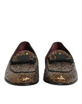 Dolce & Gabbana Gold Sequined Slip On Loafers Men Dress Shoes