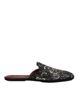 Dolce & Gabbana Black Floral Jacquard Slides Slippers Shoes