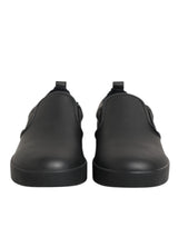 Dolce & Gabbana Black Leather Low Top Slip On Sneakers Shoes