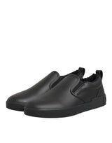 Dolce & Gabbana Black Leather Low Top Slip On Sneakers Shoes