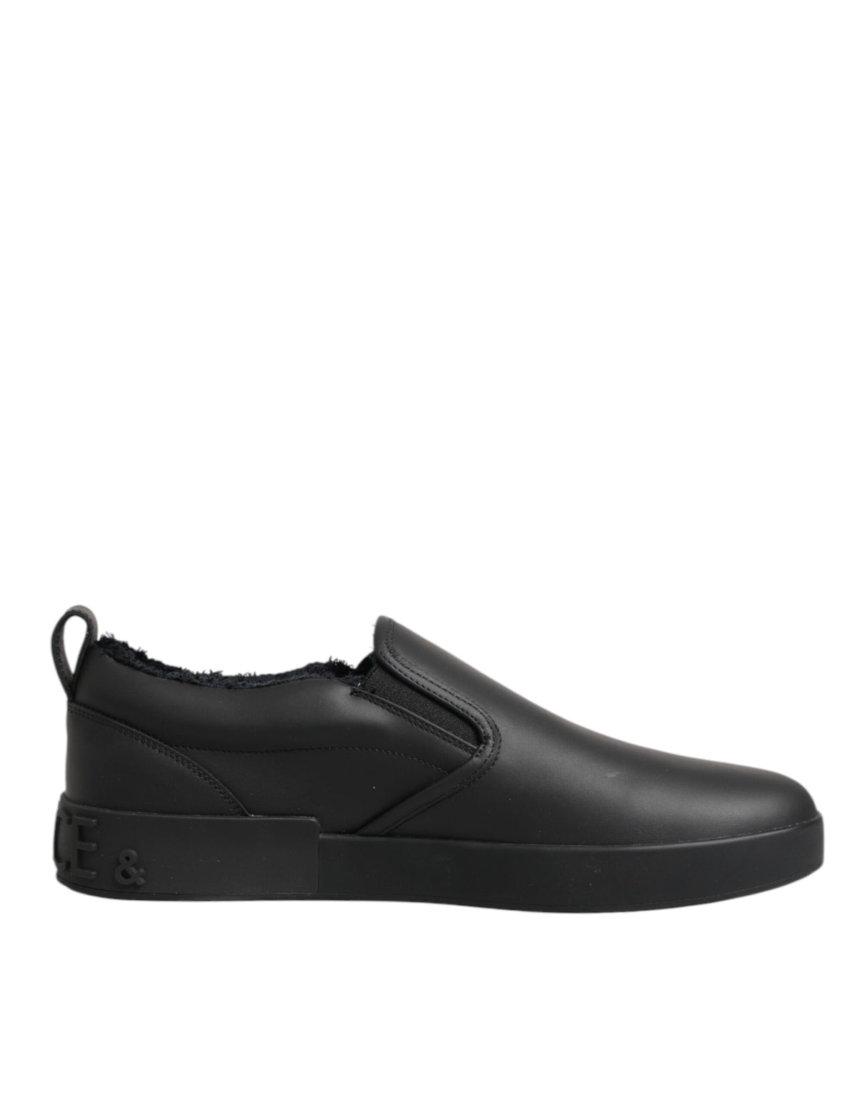 Dolce & Gabbana Black Leather Low Top Slip On Sneakers Shoes