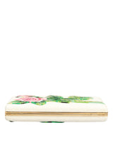 Dolce & Gabbana White Rose Embroidery Silk Gold Frame Clutch Purse Bag