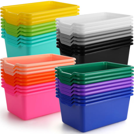 Dandat 36 Pcs Book Bins for Classroom Bulk Plastic Cubby Storage Bins Toy Bins Stackable Classroom Bins Assorted Colors Storage Containers for Home Office School Nursery Playroom Books Organization