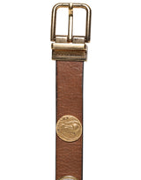 Dolce & Gabbana Brown Leather Gold Silver Coin Buckle Belt