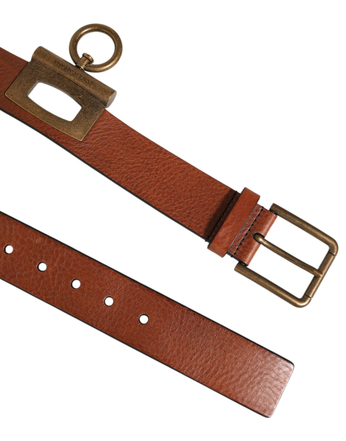 Dolce & Gabbana Brown Leather Side Rings Brass Buckle Belt