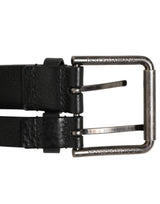 Dolce & Gabbana Black Double Strap Leather Silver Buckle Belt